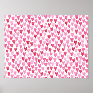 Waterverf Harten - Roze Poster