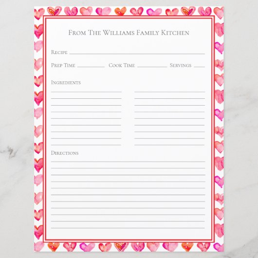 Waterverf Harten Roze Witte Recept Papier Vel (Voorkant)