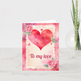 Waterverf Harten Rozen en Kant Valentijn #2 Feestdagen Kaart