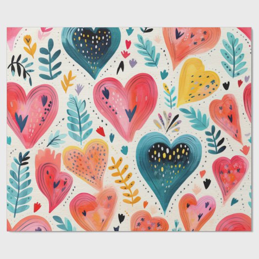 Waterverf Harten Valentijn Cadeaupapier (Vlak)