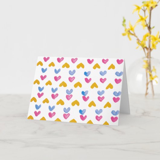 Waterverf Harten Valentijnsdag kaart (Gele Bloem)