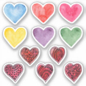 Waterverf harten. Valentijnsdag. Liefde. Rood, roz Sticker (Voorkant)