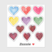 Waterverf harten. Valentijnsdag. Liefde. Rood, roz Sticker (Vel)