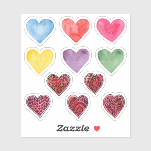 Waterverf harten. Valentijnsdag. Liefde. Rood, roz Sticker (Vel)