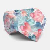 Waterverf Harten Valentijnsdag Stropdas (Opgerold)