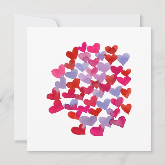 Waterverf harten - violette Valentijnsdag Kaart (Voorkant)