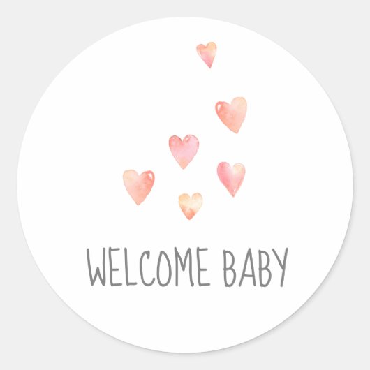 Waterverf Harten Welkomstwoord Baby shower Sticker (Voorkant)