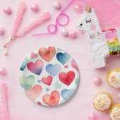 Waterverf hartenpatroon papieren bordje (Feest)