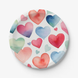 Waterverf hartenpatroon papieren bordje