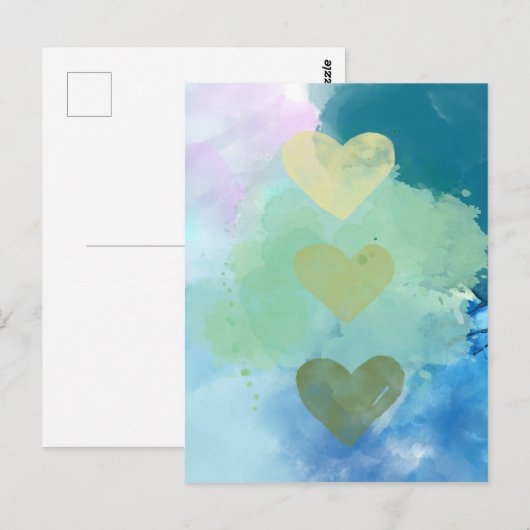 Waterverf hartkaart briefkaart (Voorkant / Achterkant)