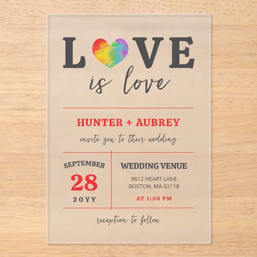 Waterverf hartliefde is liefde voor homoseksuele b acryl uitnodigingen (Voorkant)