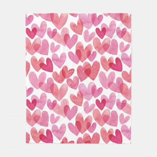 Waterverf hartpatroon fleece deken (Voorkant)