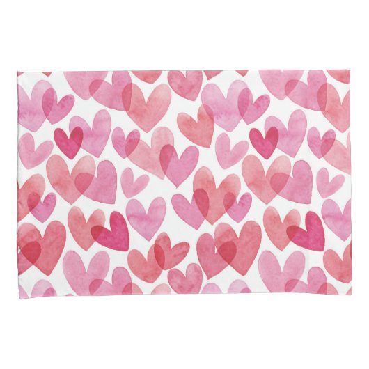 Waterverf hartpatroon kussensloop (Voorkant-Rechts)