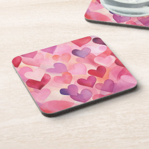Waterverf hartpatroon Modern Hedendaags Roze Bier Onderzetter