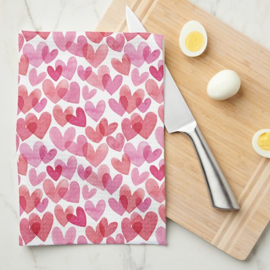 Waterverf hartpatroon theedoek (Quarter Fold)