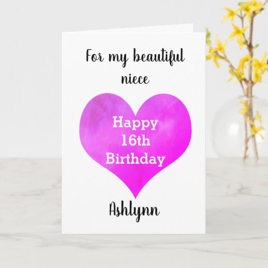 Waterverf hartslag 16e verjaardag kaart (Gele Bloem)