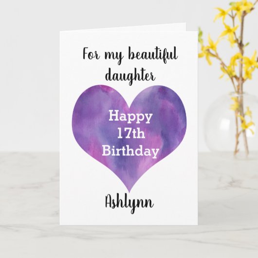 Waterverf hartslag 17e verjaardag Dochter Kaart (Gele Bloem)