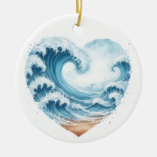 WATERVERF HARTVORMIGE GOLVEN OP HET STRAND KERAMISCH ORNAMENT (Voorkant)