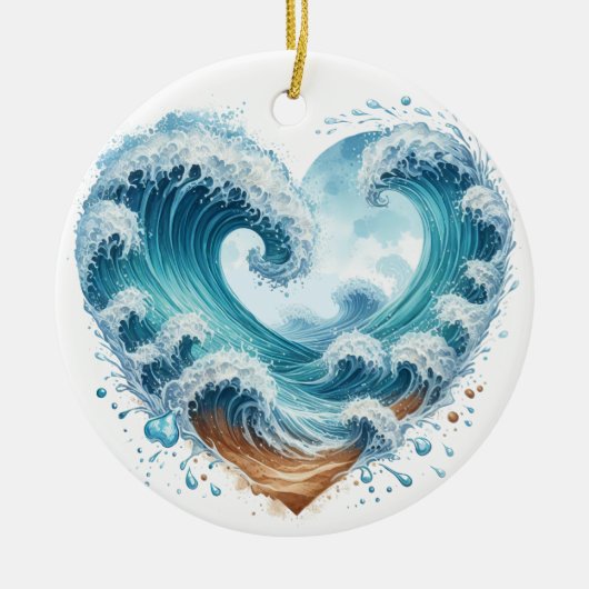 WATERVERF HARTVORMIGE GOLVEN OP HET STRAND KERAMISCH ORNAMENT (Voorkant)