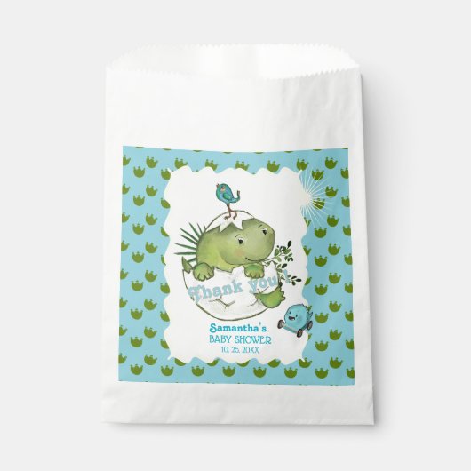Waterverf Hatching Dino Baby shower Goodie Bag Bedankzakje (Voorkant)