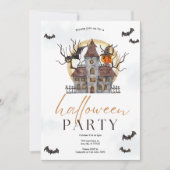 Waterverf Haunted House Halloween Party Kaart (Voorkant)