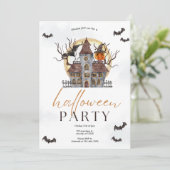 Waterverf Haunted House Halloween Party Kaart (Staand voorkant)