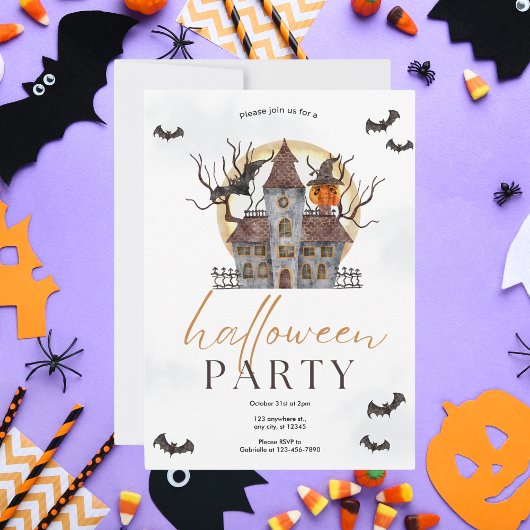 Waterverf Haunted House Halloween Party Kaart