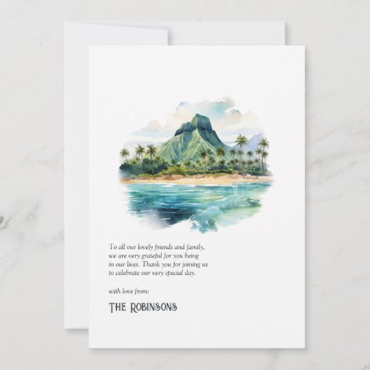 Waterverf Hawaï Bestemming Bruiloft Bedankkaart (Achterkant)