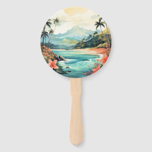 Waterverf Hawaï Bestemming Bruiloft Handwaaier (Achterkant)