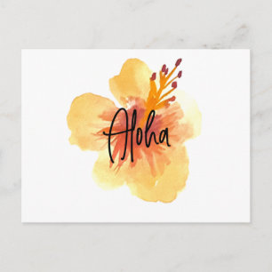 Waterverf Hawaï Hibiscus Gele Bloem Bewegend Briefkaart