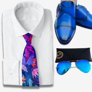 Waterverf Hawaiaans patroon Blauw Stropdas