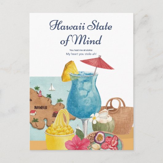 Waterverf Hawaii Aloha, mijn hart je stole-ah Briefkaart (Voorkant)