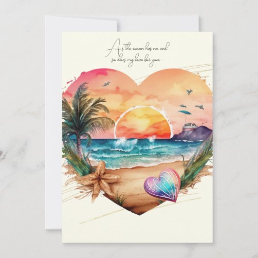 Waterverf Hawaii Beach Sunset Hart Bruiloft Kaart (Achterkant)