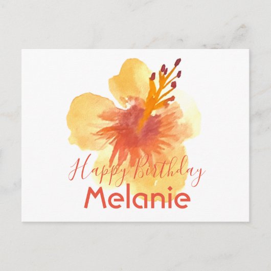 Waterverf Hawaii Hibiscus Yellow Floral Briefkaart (Voorkant)