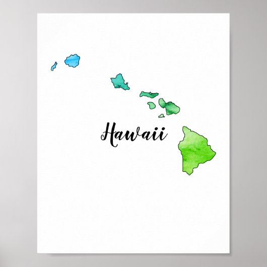 Waterverf Hawaii State Map Colorful Poster (Voorkant)