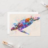 Waterverf Hawaiiaanse Zee Turtle Kaart (Voorkant / Achterkant in situ)
