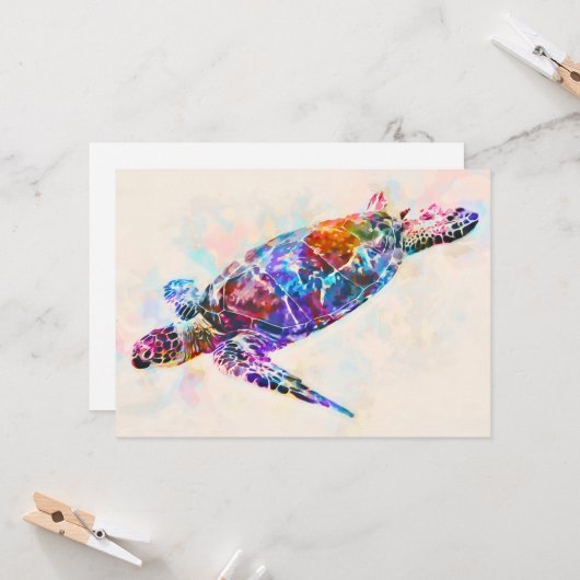 Waterverf Hawaiiaanse Zee Turtle Kaart (Voorkant / Achterkant in situ)