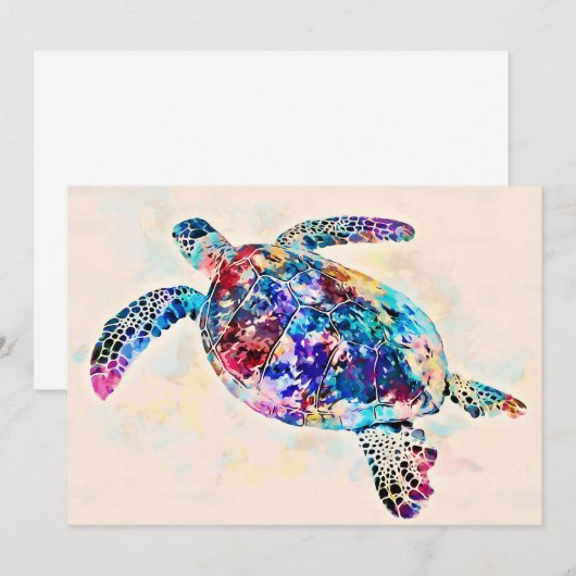 Waterverf Hawaiiaanse Zee Turtle Kaart (Voorkant / Achterkant)