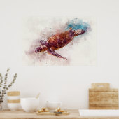 Waterverf Hawaiiaanse Zee Turtle Poster (Keuken)