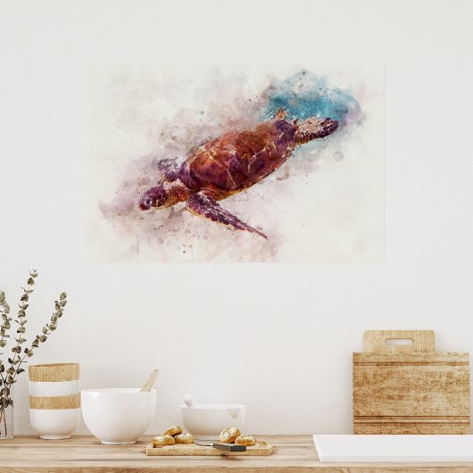 Waterverf Hawaiiaanse Zee Turtle Poster (Keuken)