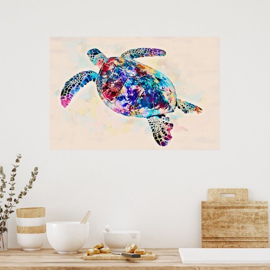 Waterverf Hawaiiaanse Zee Turtle Poster (Keuken)