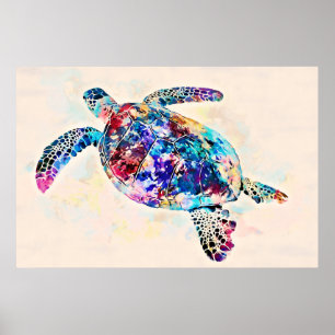 Waterverf Hawaiiaanse Zee Turtle Poster