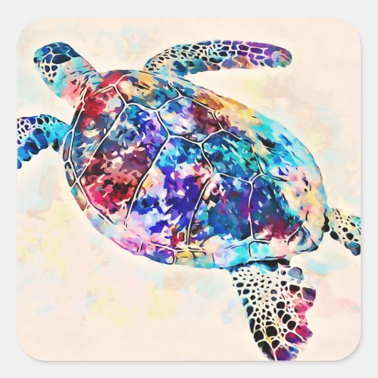 Waterverf Hawaiiaanse Zee Turtle Vierkante Sticker (Voorkant)