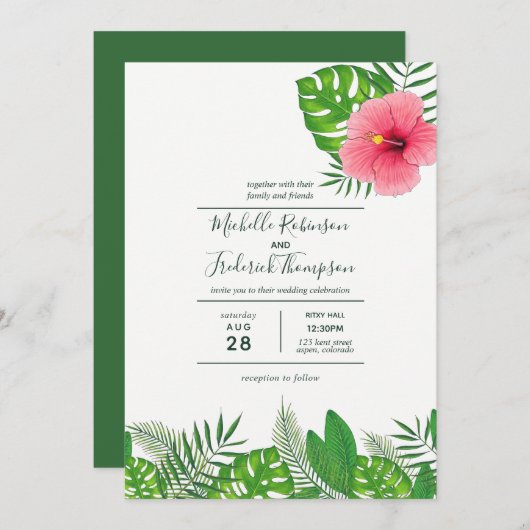 Waterverf Hawaiian Aloha Luau Wedding Invitation Kaart (Voorkant / Achterkant)