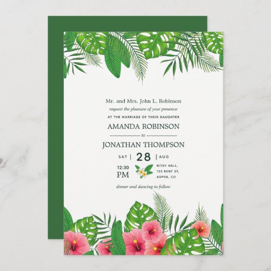 Waterverf Hawaiian Aloha Luau Wedding Invitation Kaart (Voorkant / Achterkant)
