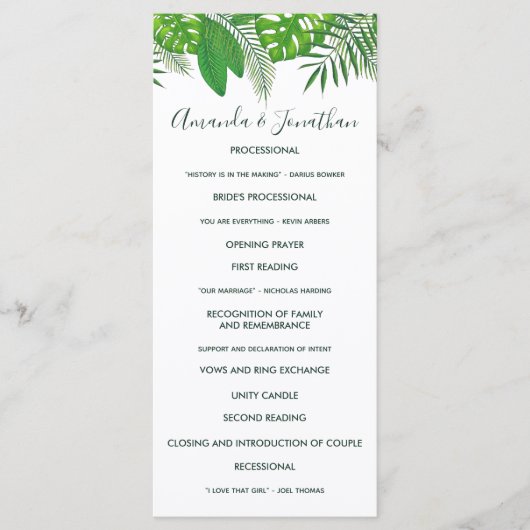 Waterverf Hawaiian Aloha Luau Wedding Programme Programmakaart (Voorkant)