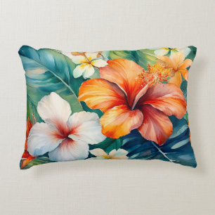 Waterverf Hawaiian Garden Tropical Hibiscus Accent Kussen
