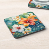 Waterverf Hawaiian Garden Tropical Hibiscus Bier Onderzetter (Linkerzijde)