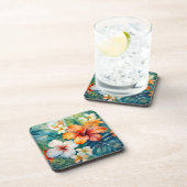 Waterverf Hawaiian Garden Tropical Hibiscus Bier Onderzetter (Rechterzijde)
