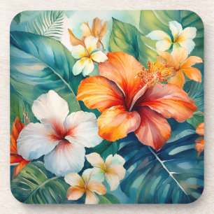 Waterverf Hawaiian Garden Tropical Hibiscus Bier Onderzetter